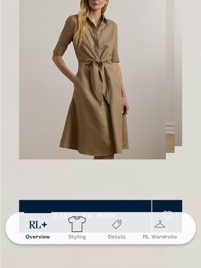 Lauren Ralph Lauren Khaki Tie-Waist Shirt Dress